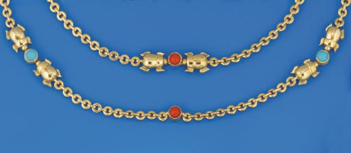 A coral and turquoise necklace, by Cartier