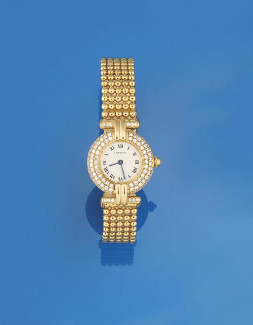 A LADY'S 18CT. GOLD AND DIAMOND QUARTZ "VENDOME" WRISTWATCH, BY CARTIER