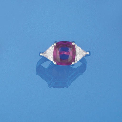A coloured sapphire and diamond ring
