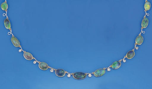 An early 20th century opal and diamond necklace