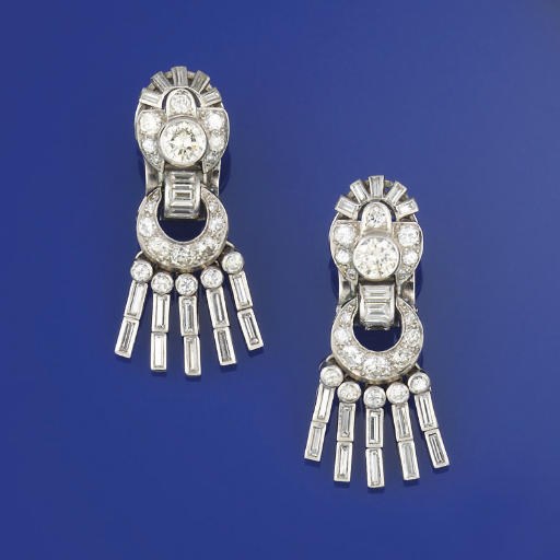 A pair of Art Deco diamond earpendants