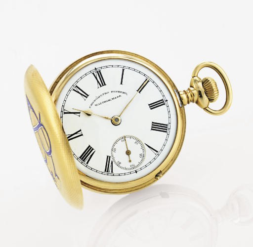WALTHAM. A FINE AND RARE 18K GOLD OPENFACE KEYLESS LEVER POCKET WATCH