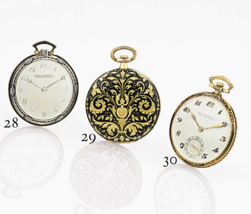 PATEK PHILIPPE.  AN 18K GOLD AND ENAMEL OPENFACE KEYLESS LEVER DRESS WATCH