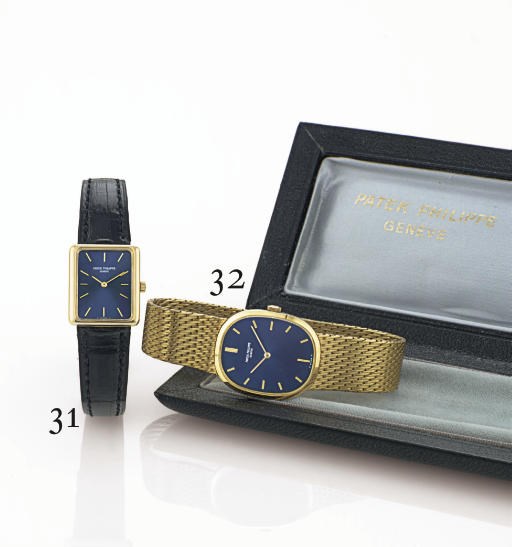 PATEK PHILIPPE. AN 18K GOLD OVAL BRACELET WATCH