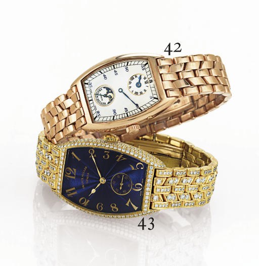 FRANCK MULLER.  A FINE 18K PINK GOLD AND DIAMOND AUTOMATIC TONNEAU WRISTWATCH WITH BRACELET