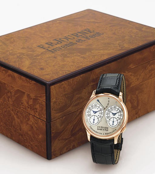F.P. JOURNE.  A FINE AND RARE 18K PINK GOLD DUAL TIME WRISTWATCH WITH POWER RESERVE