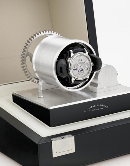 A. LANGE & SÖHNE. A FINE AND RARE PLATINUM AUTOMATIC PERPETUAL CALENDAR WRISTWATCH WITH MOON PHASES