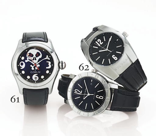 BULGARI. A PAIR OF STAINLESS STEEL AUTOMATIC WRISTWATCHES WITH CENTER SECONDS AND DATE