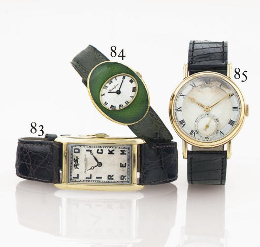 IWC. A RARE 18K GOLD RECTANGULAR WRISTWATCH WITH A POSSIBLY UNIQUE DIAL