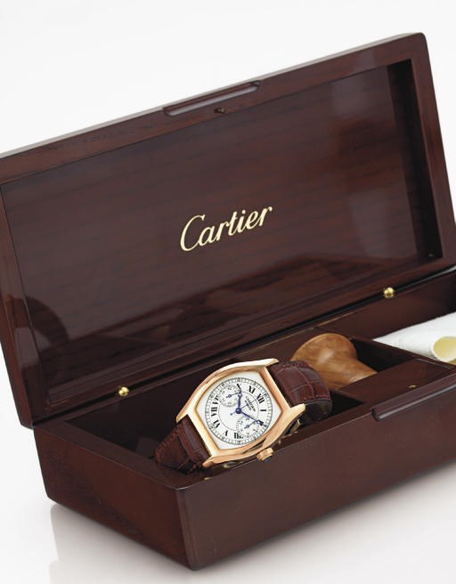 CARTIER. AN 18K PINK GOLD TONNEAU SINGLE-BUTTON CHRONOGRAPH WRISTWATCH
