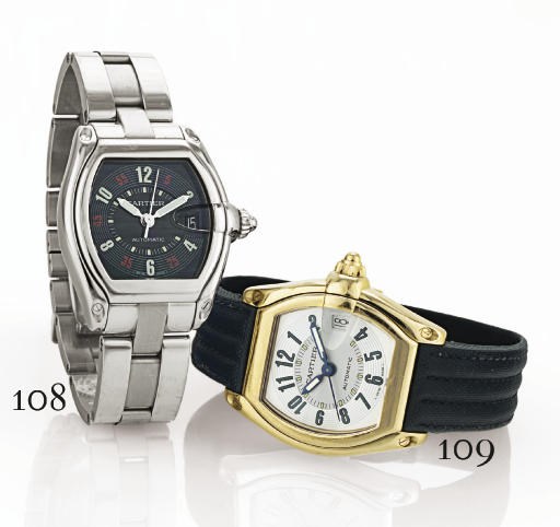 CARTIER. A LARGE STAINLESS STEEL TONNEAU AUTOMATIC WRISTWATCH WITH CENTER SECONDS, DATE AND BRACELET