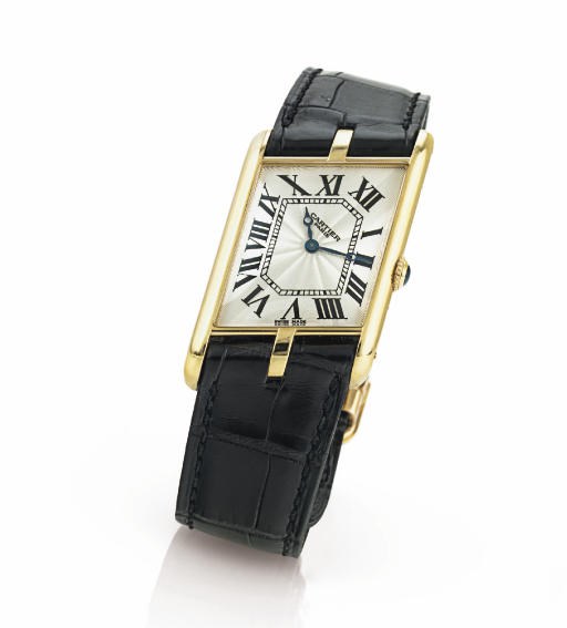 CARTIER.  A FINE LIMITED EDITION 18K GOLD ASYMMETRICAL WRISTWATCH