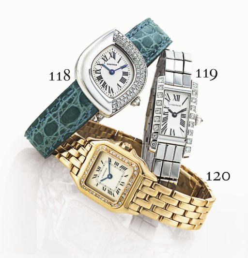 CARTIER. A LADY'S 18K WHITE GOLD AND DIAMOND RECTANGULAR WRISTWATCH WITH BRACELET