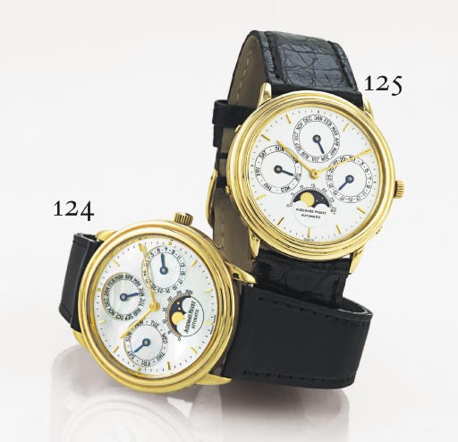 AUDEMARS PIGUET. AN 18K GOLD AUTOMATIC PERPETUAL CALENDAR WRISTWATCH WITH MOON PHASES