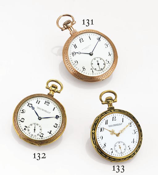 PATEK PHILIPPE.  AN 18K GOLD AND ENAMEL ULTRA-THIN OPENFACE KEYLESS LEVER DRESS WATCH
