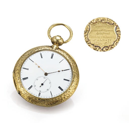 MATILE. A RARE AND UNUSUAL 18K GOLD CONVERTIBLE KEYWIND DUPLEX POCKET WATCH