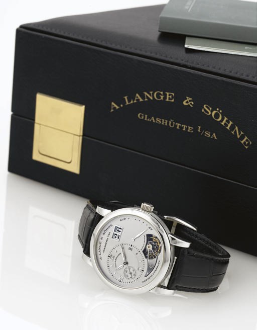 A. LANGE AND SÖHNE. A FINE AND RARE LIMITED EDITION OVERSIZED PLATINUM TOURBILLON WRISTWATCH WITH DATE AND POWER RESERVE