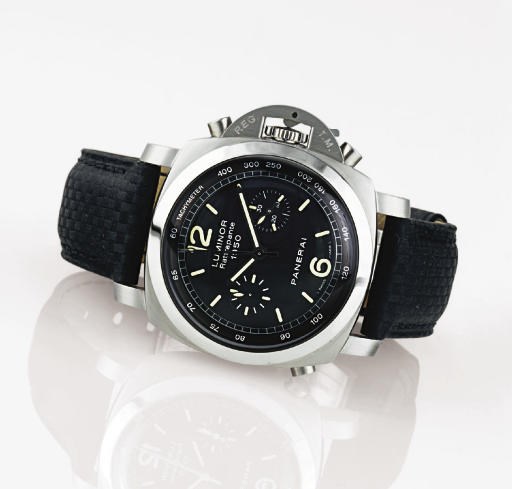 PANERAI. A FINE LIMITED EDITION OVERSIZED STAINLESS STEEL CUSHION AUTOMATIC SPLIT SECOND CHRONOGRAPH DIVER'S WRISTWATCH