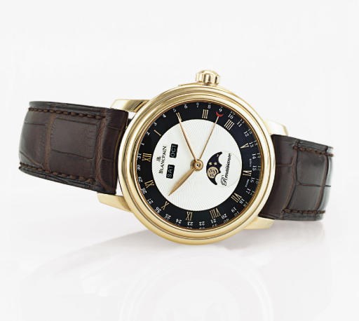 BLANCPAIN. A FINE LIMITED EDITION 18K PINK GOLD AUTOMATIC TRIPLE CALENDAR WRISTWATCH WITH MOON PHASES