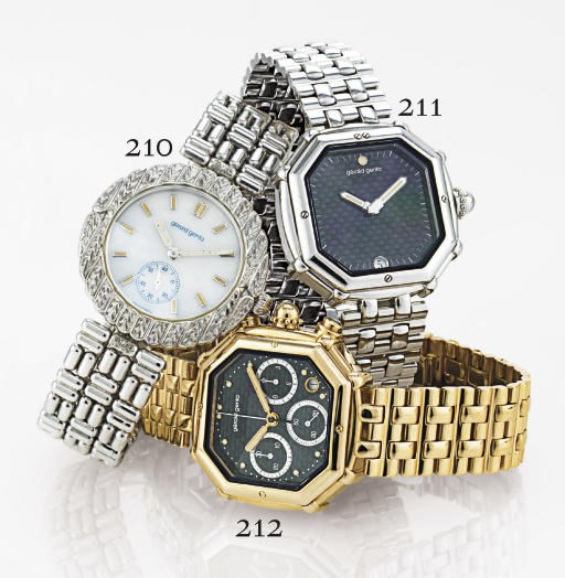 GERALD GENTA. AN 18K WHITE GOLD AND AGATE WRISTWATCH WITH BRACELET