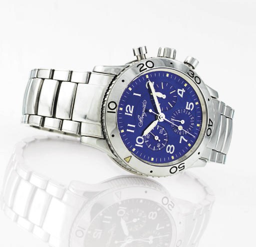 BREGUET. A FINE STAINLESS STEEL AUTOMATIC CHRONOGRAPH WRISTWATCH WITH BRACELET