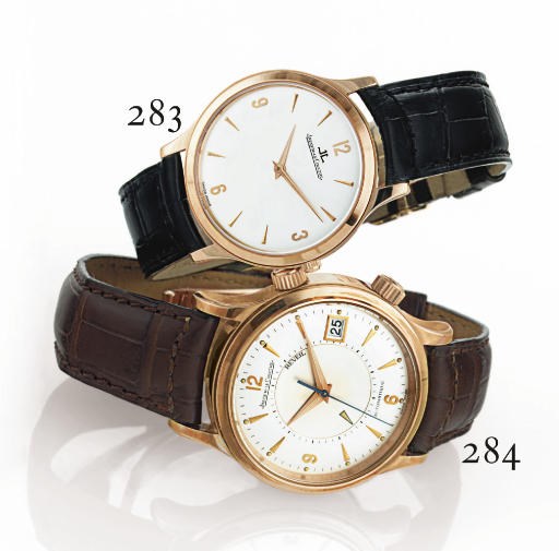 JAEGER-LECOULTRE. AN OVERSIZED 18K PINK GOLD AUTOMATIC WRISTWATCH WITH ALARM, CENTER SECONDS AND DATE