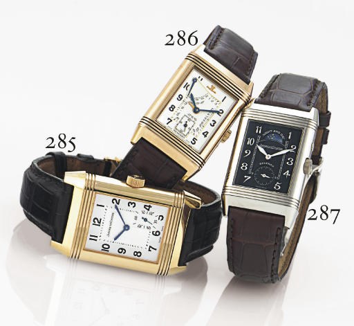JAEGER-LECOULTRE. A FINE 18K PINK GOLD RECTANGULAR REVERSIBLE 8-DAY WRISTWATCH WITH POWER RESERVE