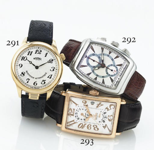 NIVREL. AN OVERSIZED 18K PINK GOLD AUTOMATIC FIVE-MINUTE REPEATING WRISTWATCH