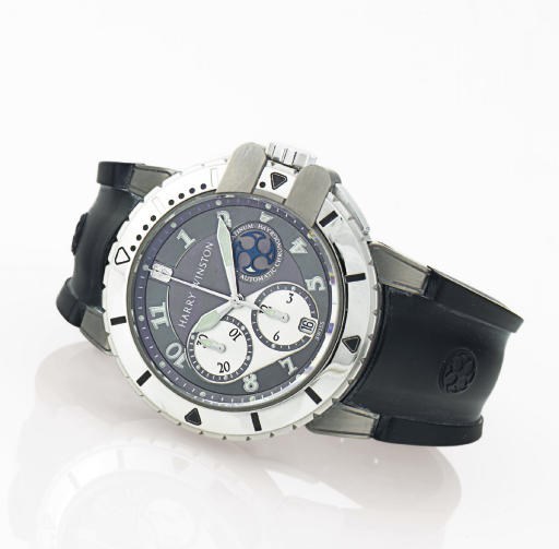 HARRY WINSTON.  A FINE LIMITED EDITION PLATINUM AND ZALIUM AUTOMATIC CHRONOGRAPH DIVER'S WRISTWATCH WITH DATE