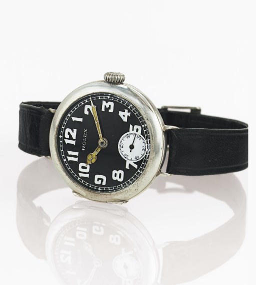 ROLEX.  AN EARLY SILVER WRISTWATCH WITH ENAMEL DIAL