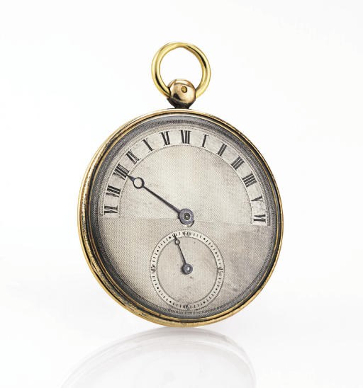 MOCHELLE. A RARE AND UNUSUAL 18K GOLD OPENFACE KEYWIND CYLINDER POCKET WATCH WITH RETROGRADE HOURS