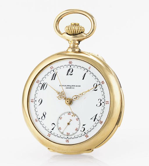 PATEK PHILIPPE. A RARE 18K PINK GOLD OPENFACE MINUTE REPEATING CHRONOGRAPH KEYLESS LEVER POCKET WATCH