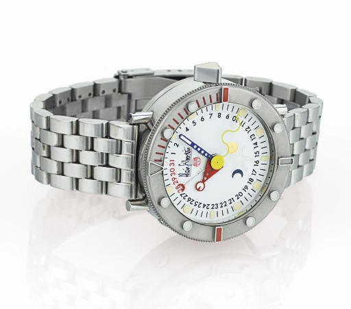 ALAIN SILBERSTEIN. A LIMITED EDITION STAINLESS STEEL AUTOMATIC PERPETUAL CALENDAR WRISTWATCH WITH CENTER SECONDS AND BRACELET