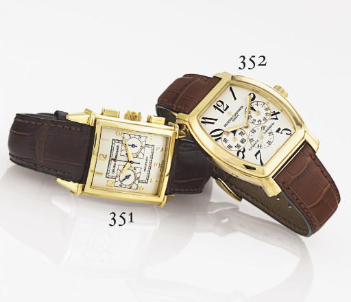 GIRARD-PERREGAUX. AN 18K GOLD RECTANGULAR AUTOMATIC CHRONOGRAPH WRISTWATCH