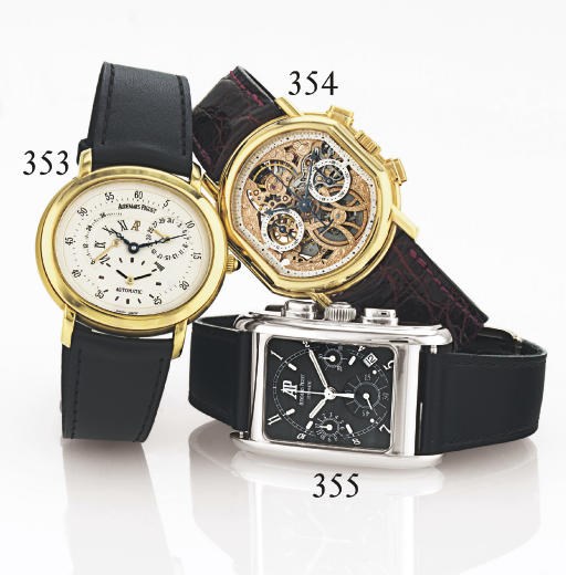 AUDEMARS PIGUET. AN 18K GOLD OVAL AUTOMATIC DUAL TIME WRISTWATCH WITH DATE AND POWER RESERVE