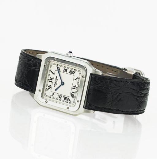 CARTIER. A RARE PLATINUM SQUARE WRISTWATCH