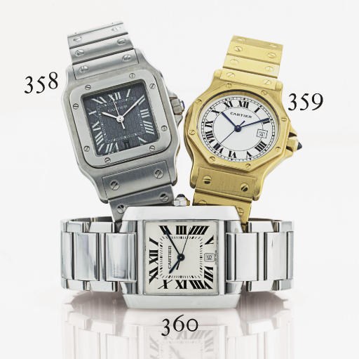 CARTIER. A FINE 18K WHITE GOLD SQUARE WRISTWATCH WITH CENTER SECONDS AND DATE