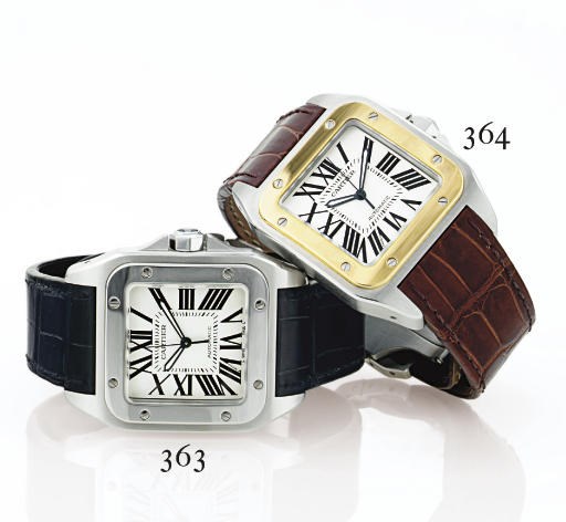 CARTIER. AN OVERSIZED STAINLESS STEEL SQUARE AUTOMATIC WRISTWATCH WITH CENTER SECONDS