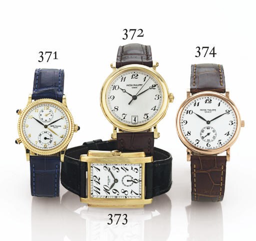 PATEK PHILIPPE. A FINE 18K GOLD AUTOMATIC WRISTWATCH WITH CENTER SECONDS AND DATE