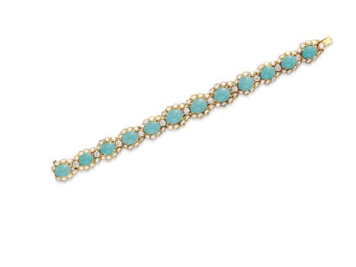 A TURQUOISE AND DIAMOND BRACELET, BY VAN CLEEF & ARPELS