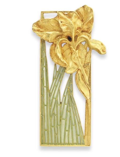A PAIR OF ART NOUVEAU ENAMEL AND GOLD PLAQUES, BY RENE LALIQUE