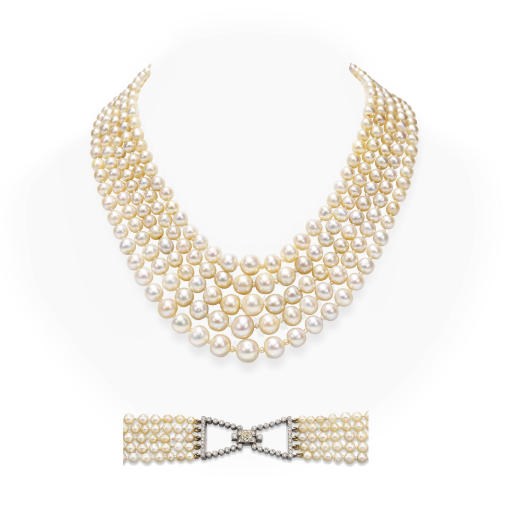 A FIVE-STRAND PEARL NECKLACE