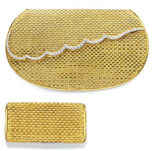 A RETRO DIAMOND AND GOLD EVENING BAG AND CIGARETTE CASE