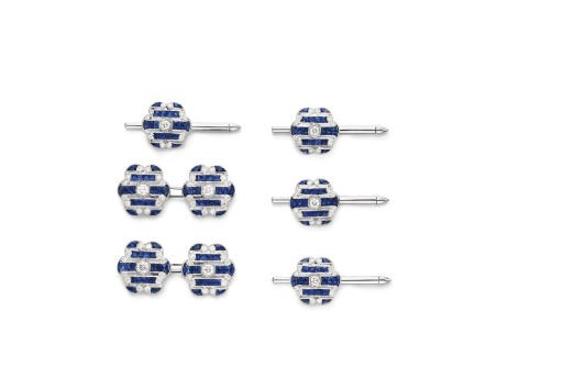 A SAPPHIRE AND DIAMOND DRESS-SET