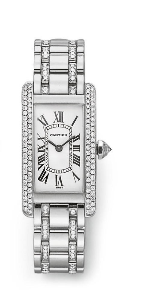 A DIAMOND AND WHITE GOLD "TANK AMERICAINE" WRISTWATCH, BY CARTIER