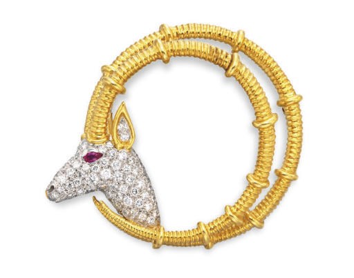 A DIAMOND AND GOLD 'IBEX' BROOCH, BY JEAN SCHLUMBERGER, TIFFANY & CO.