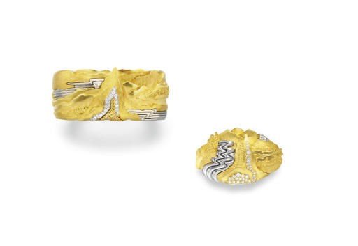 A SET OF GOLD AND DIAMOND JEWELRY, BY HENRY DUNAY