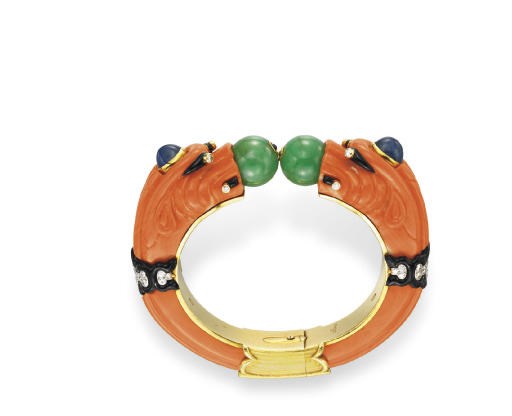 **A CORAL AND MULTI-GEM 'CHIMERA' BANGLE BRACELET, BY DAVID WEBB