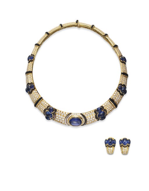 A SUITE OF SAPPHIRE, DIAMOND, MOTHER-OF-PEARL AND ONYX JEWELRY