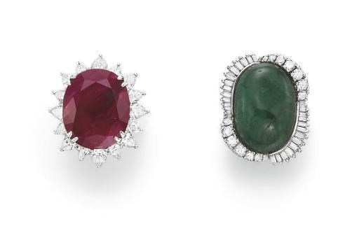 A GROUP OF RUBY AND EMERALD RINGS